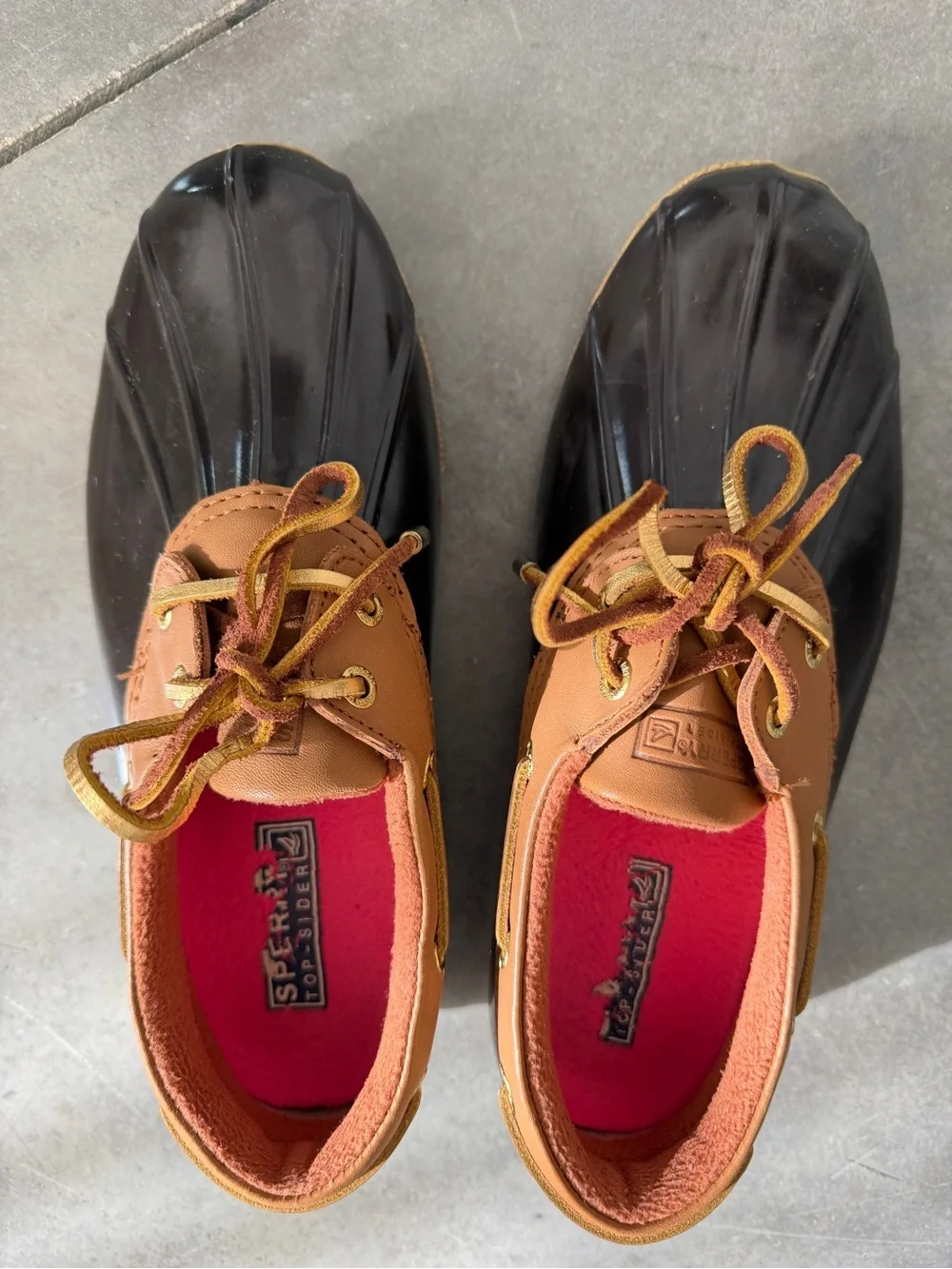 Women’s Sperry Brown Gold Top-Sider Waterproof Low Duck Rain Boot sz 8 1/2